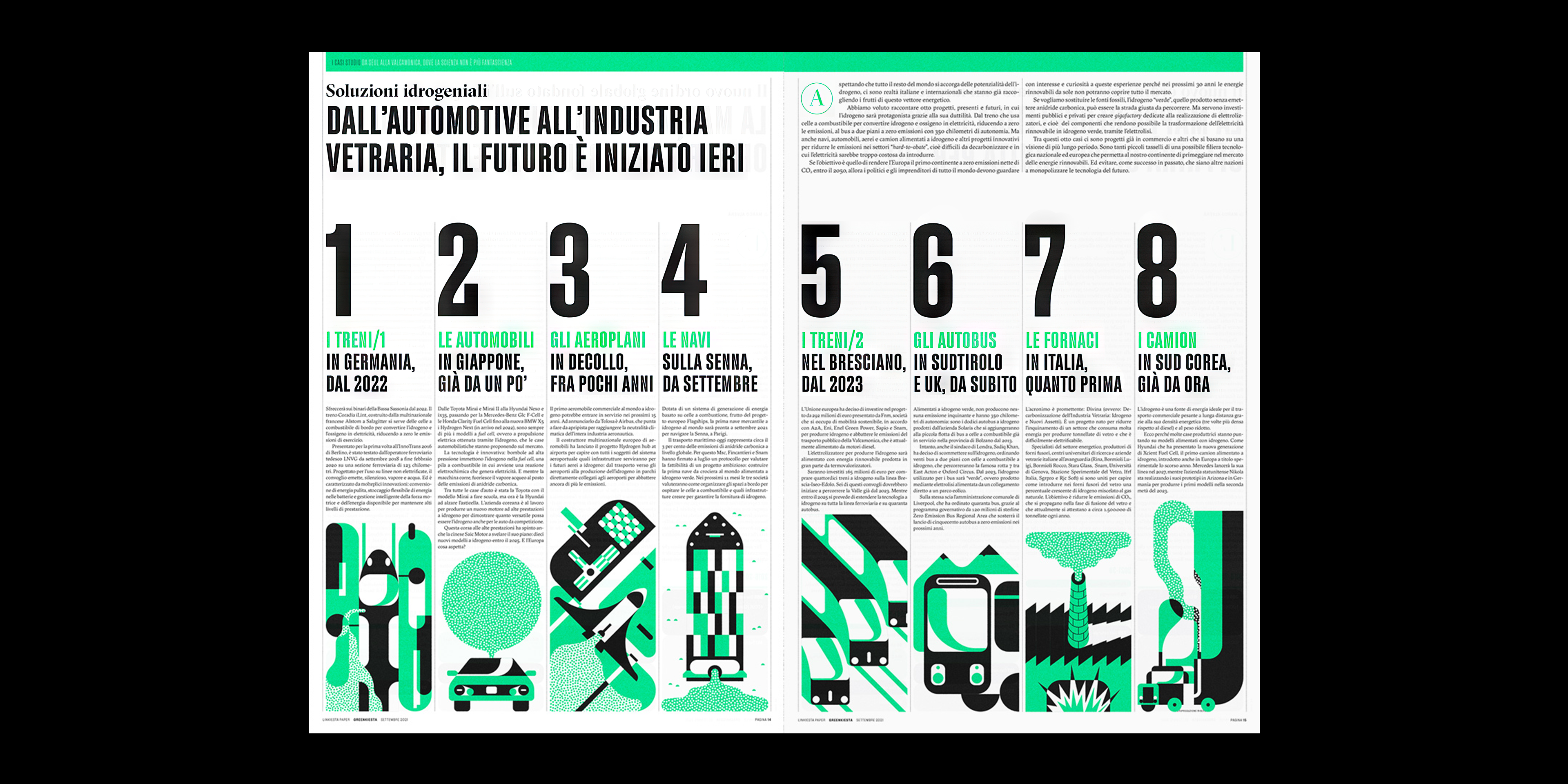 Spread with a list of numbered items and a illustration for each