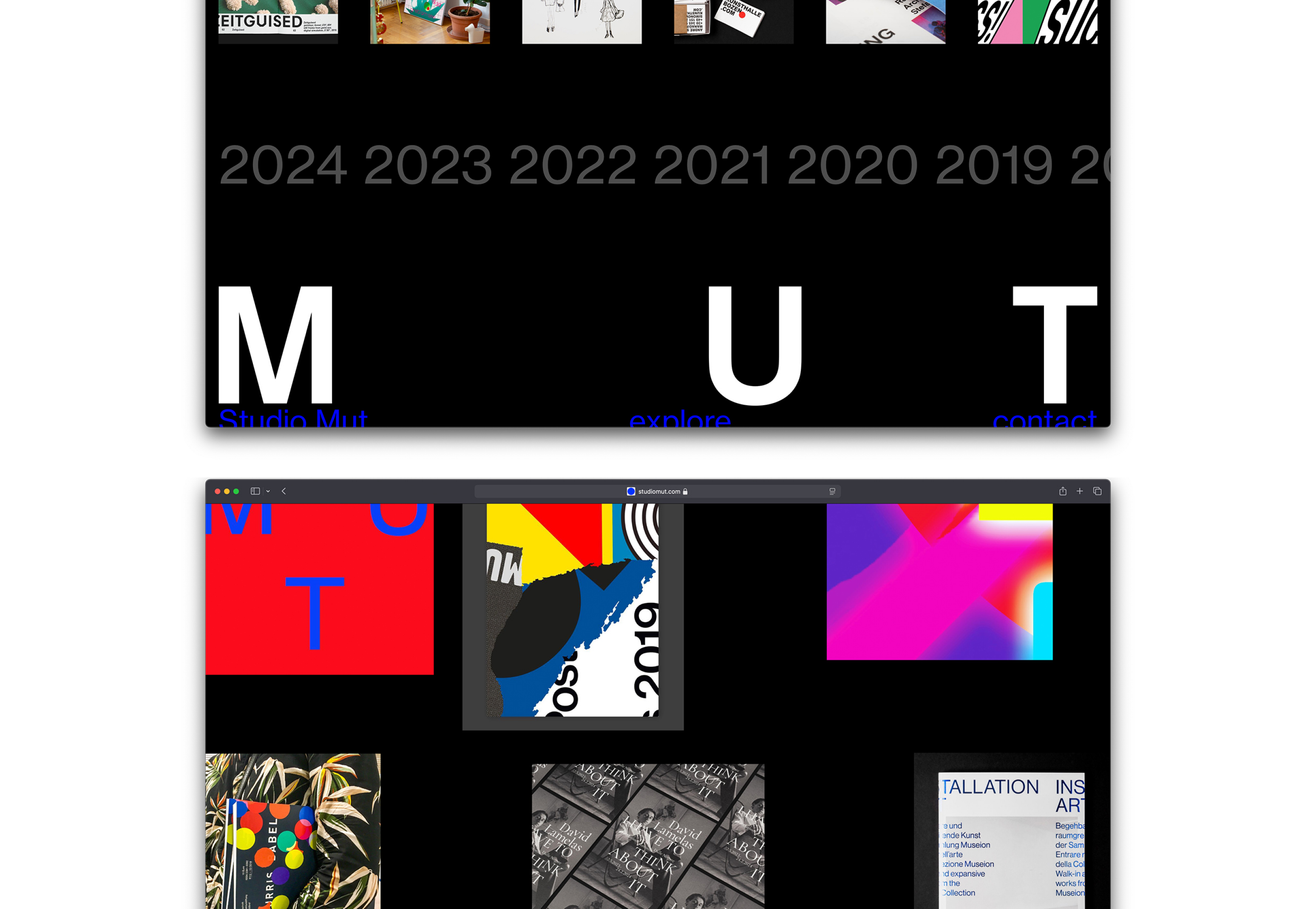 Two sections of the website, above is the footer and below is the header